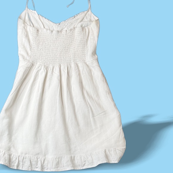 Abercrombie Fitch White Linen Blend Smocked‎ Sundress Tie Straps Mini Dress XS - Picture 3 of 11